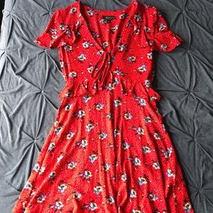 Topshop Red Spot Floral Tea Dress
